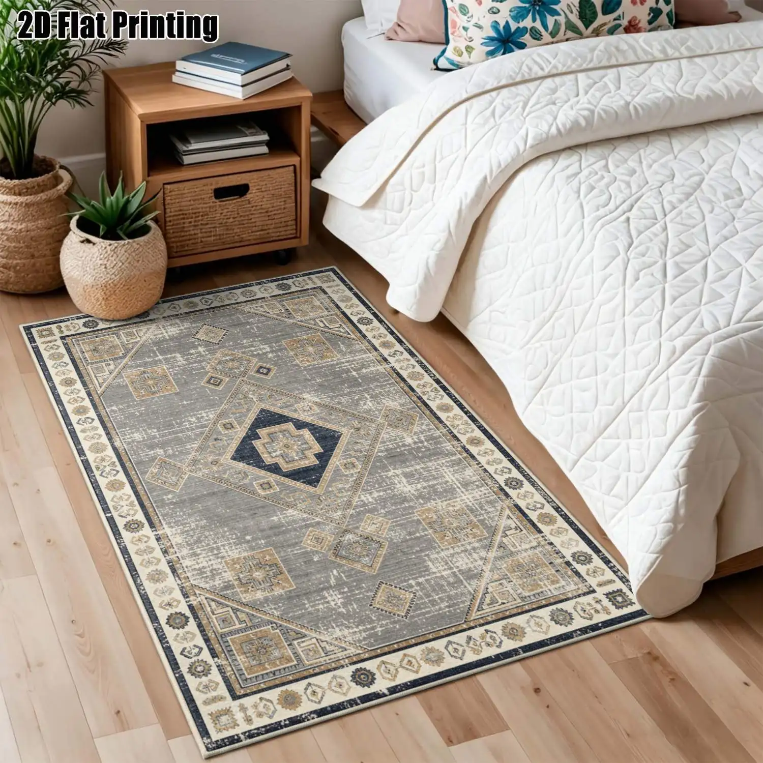 1Pc 2D Printed Carpet: Beige Grass-Like Pattern, European Retro Style, Machine Washable, Multi-Size for Home Decor, Multi-Scene Use