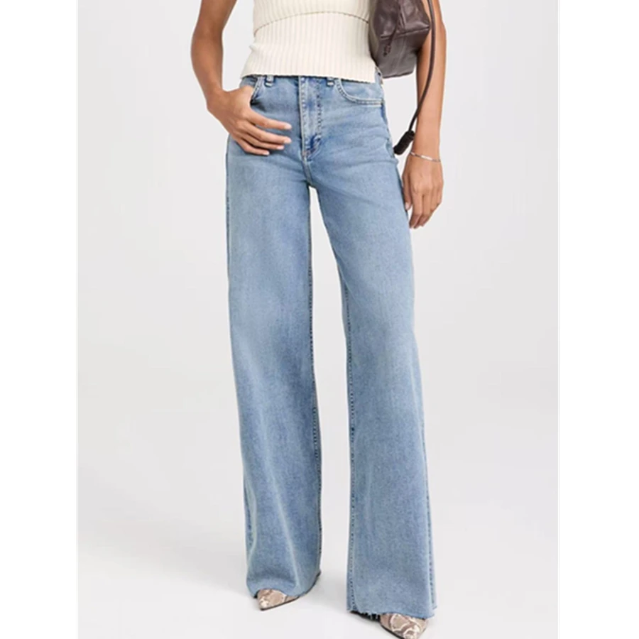 

Maxdutti Summer Flared Jeans Minimalist High Waisted Light Blue Thin Fabric Wide Leg Fringed Denim Pants Woman Clothing 2026