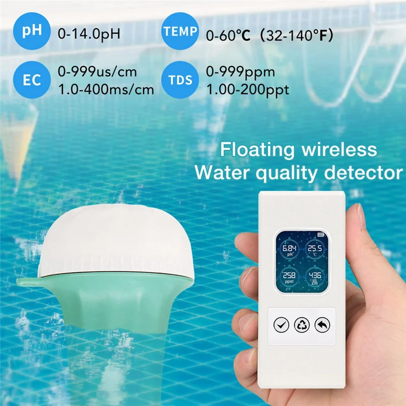 

Swimming Pool Water Quality Tester 4 In1 IP68 Waterproof Swimming Pool Wireless Connection Split Floating Type