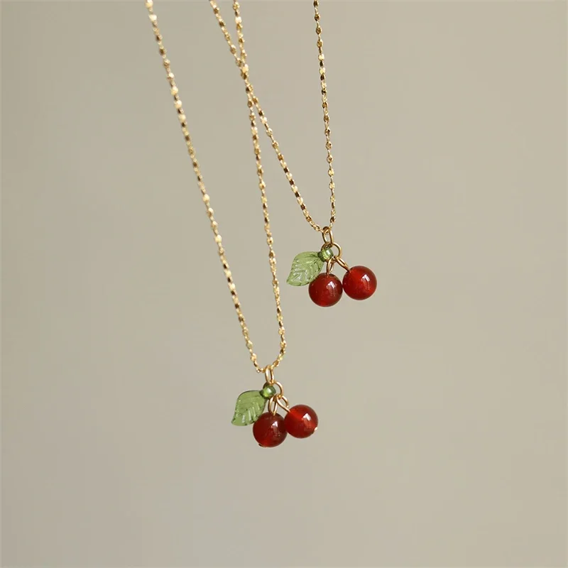 Lovely cherry fruit necklace stainless steel Chain fashion Girls\' jewelry necklace for girls ladies gift