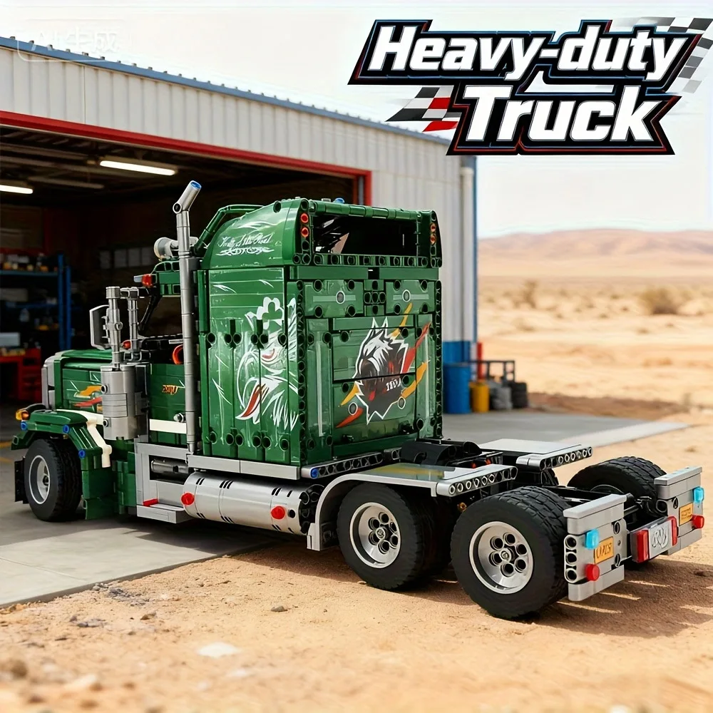 Technic 2105Pcs American Heavy Truck Head Building Blocks Model MOC Technical Bricks Classic US Tractor Truck Assemble Construction Toy Adult Collectible Gift For Boys Teenagers Home Display Decoration DIY Interlocking Brick Set