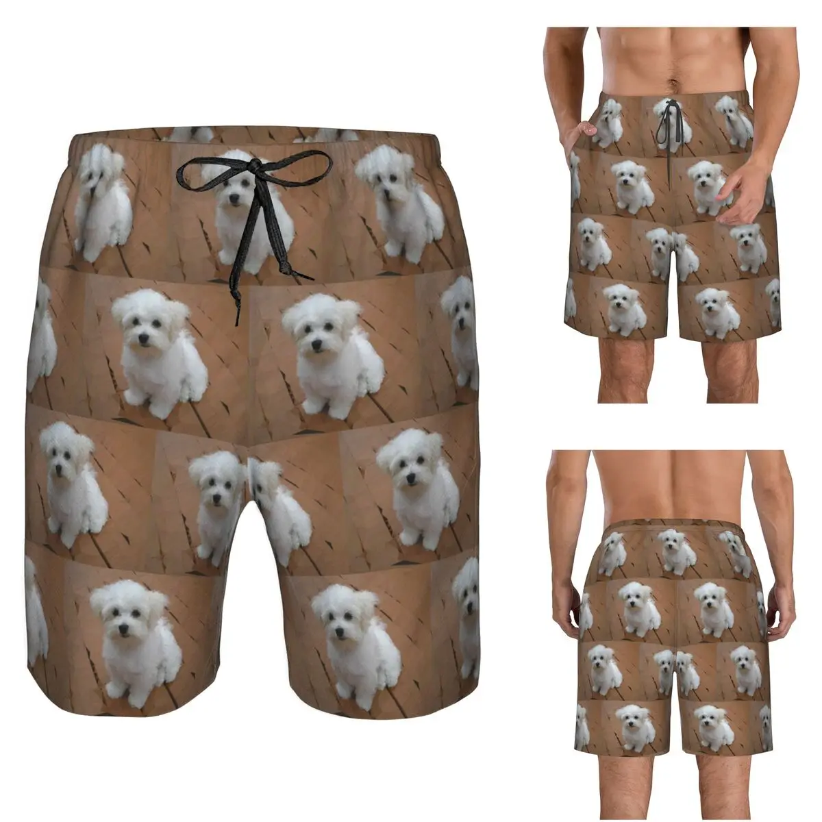 Maltese Puppy Low Poly Geometric Triangles Trunks Beach Board Shorts Casual Quick Dry Swimming Summer Men Pants