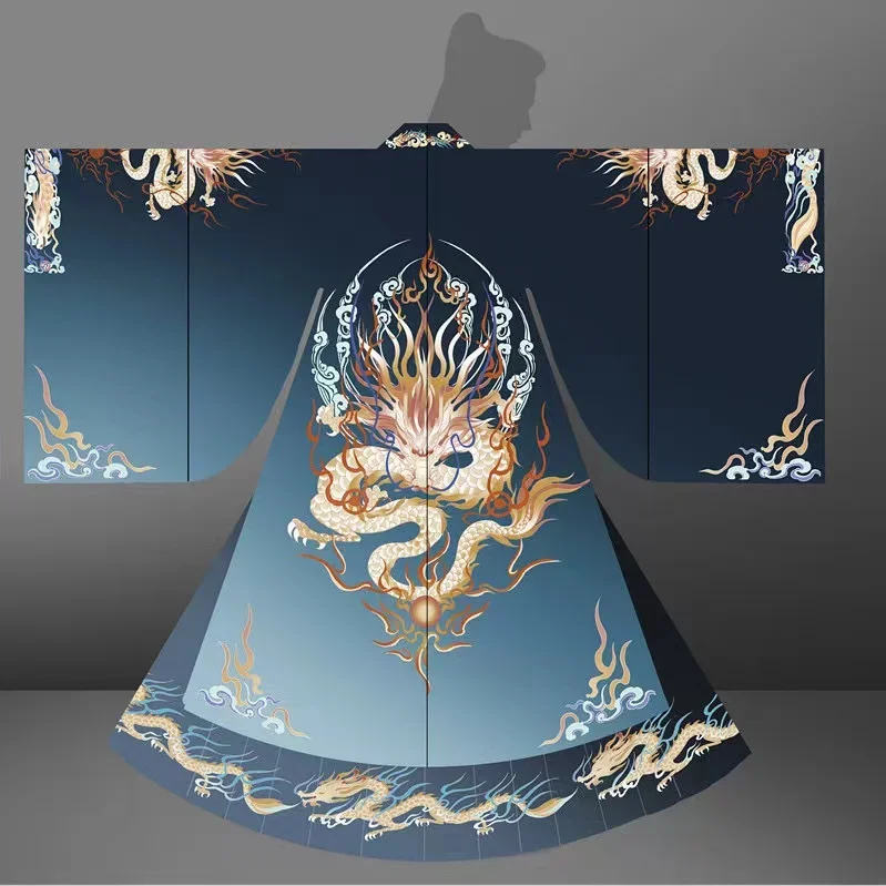 Super Beautiful Dragon Hanfu Men Women Traditional Chinese Weijin Period Clothing Classic Niche Culture Printing Hanfu Dress Set