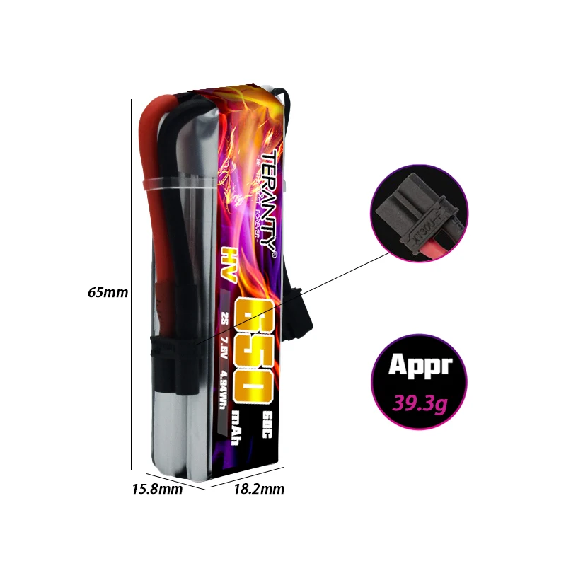 Batteria Lipo originale TERANTY 2S 7.6V 60C/120C 650mAh per elicottero RC Quadcopter FPV Racing Drone parti batteria ricaricabile