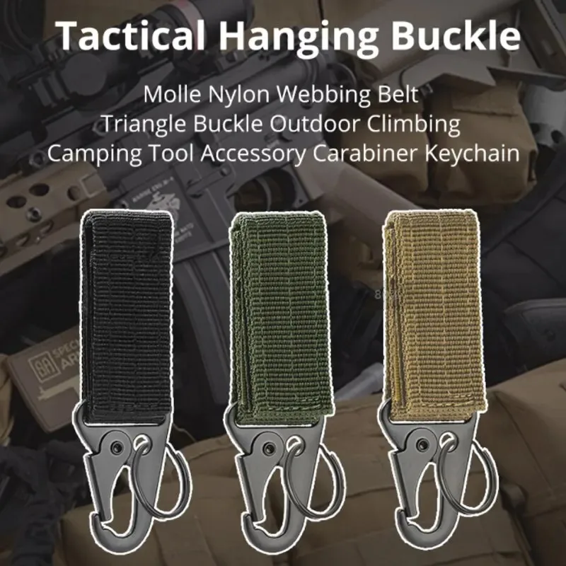 1/2pcs Tactical Hanging Buckle Molle Nylon Webbing Carabiner Belt Triangle Keychain for Outdoor Climbing Camping Tool Accessory