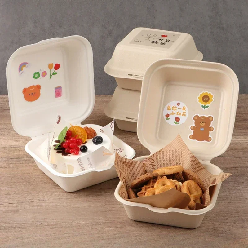 

50pcs 4-inch Dim Sum Packing Box Environmentally Friendly Degradable Paper Food Box Natural Restaurant Takeout Bento cover Box