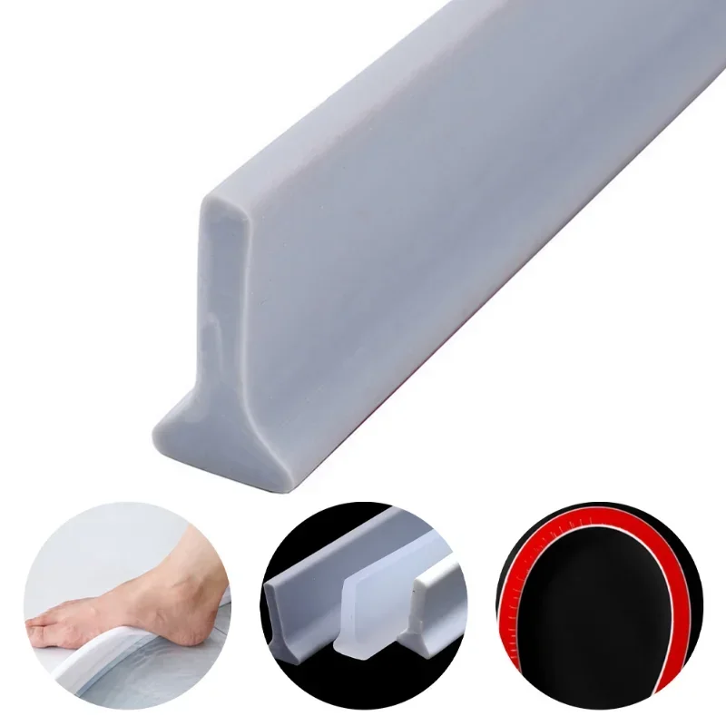 Rubber Silicone Shower Barrier Water Stopper Bathroom Waterproof Strip Water Retaining Strip Bendable Door Bottom Sealing Strip