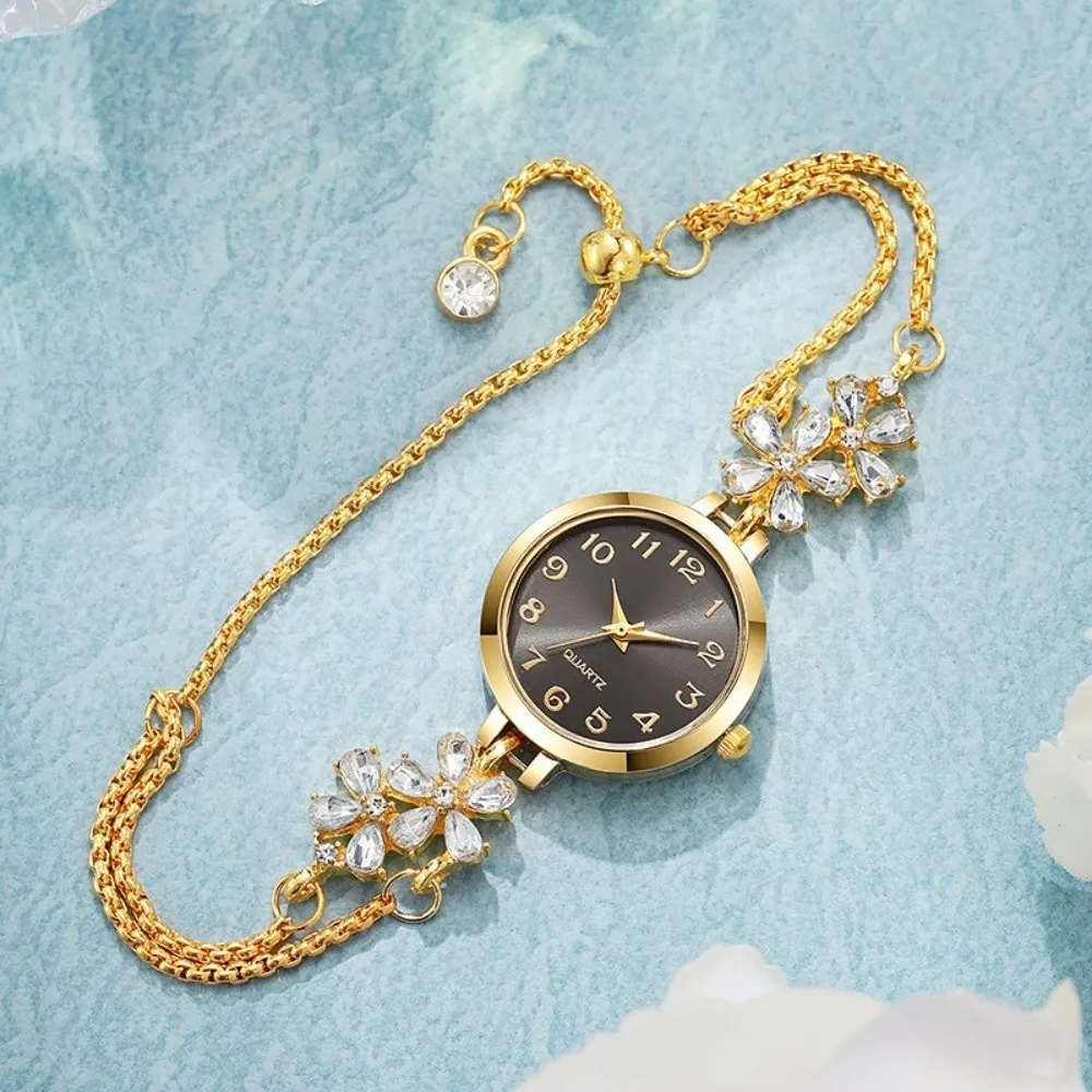 Adjustable Women's Quartz Watch Waterproof Violet Crystal Bracelet Watch Diamond Inlaid Drawstring Design Luxury Wrist Watch