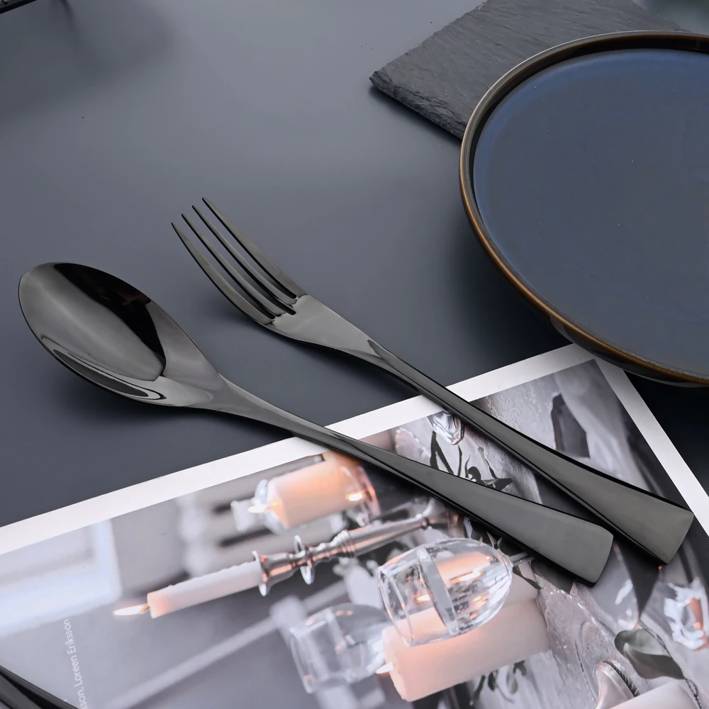 6Pcs Black Cutlery 304 Stainless Steel Dinnerware Set Steak Knife Silverware Creative Dinner Set Mirror Luxury Steak Knife Forks