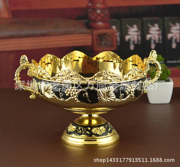 

Zinc alloy stainless steel metal European double ear fruit bucket KTV ornament double ear fruit bucket Snack plate