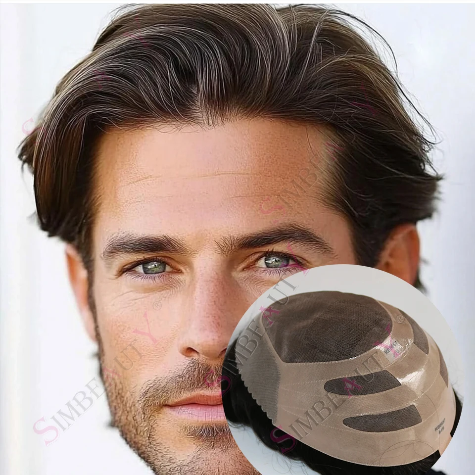 شعر رمادي أشقر رمادي بني # 210 # 5 نظام استبدال الشعر البشري المتين NPU Bond الأوروبي 100% للرجال شعر مستعار ناعم أحادي PU #1