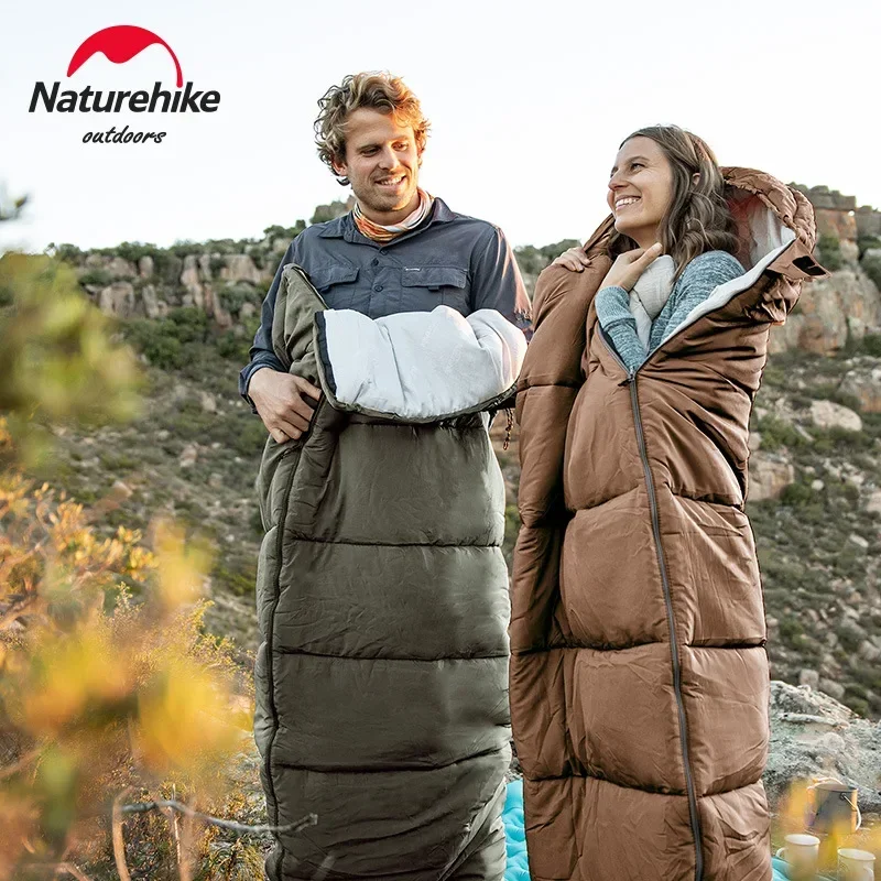 Naturehike-U Series Envelope Hooded Cotton Sleeping Bag, Outdoor Camping, Splicing Double Sleeping Bag, Autumn, Winter