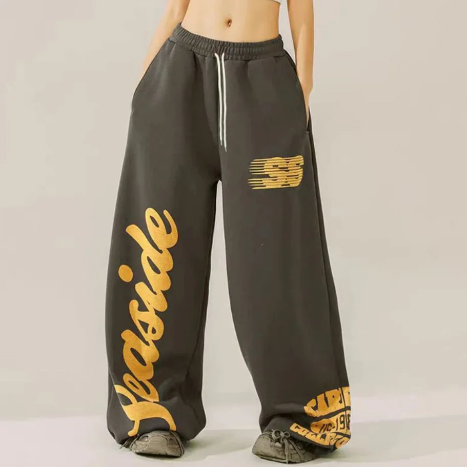 Herren Damen Sommer Schnelltrocknende Vintage Gold-Buchstaben Bedruckte Lange Hose Lose Hip-Hop Weitbein-Hose Street Fashion Freizeithose – Detail 3