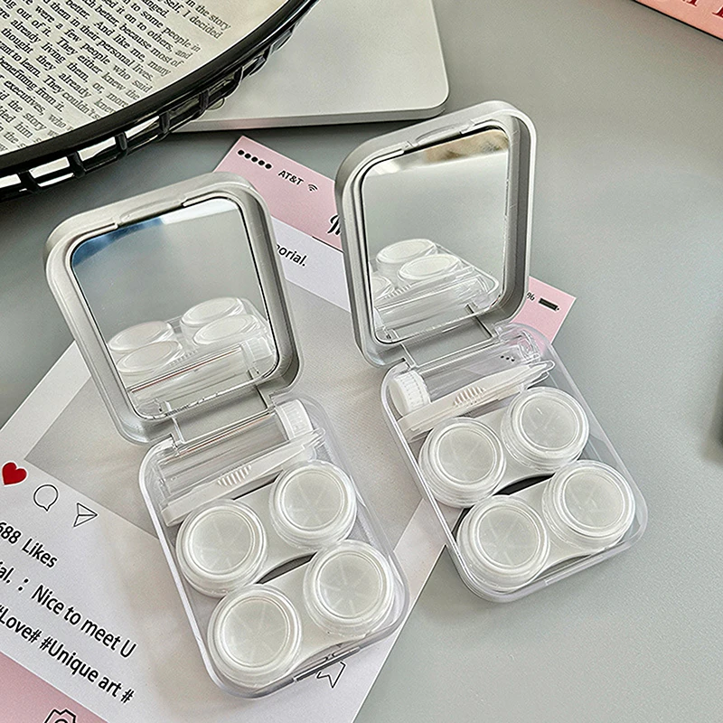 Sanrio Silver Contact Lenses Care Case With Mirror Portable Travel Hello Kitty Contact Lenses Storage Case Girls Travel Gifts