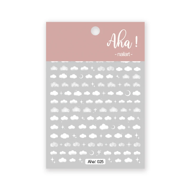 Auto-adesivos para Nail Art, estrelas, lua, branco, nuvem, ultra-fino, decalques, nuvens, Kawaii, 1pc