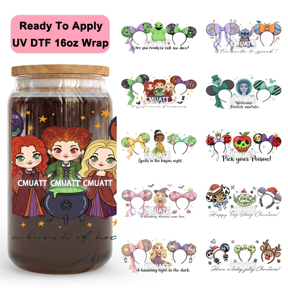 

Coquette Halloween Cartoon Magical Kingdom 16OZ UV DTF Cup Wraps Ready To Apply Waterproof Transfer Sticker For Libbey Glass Can