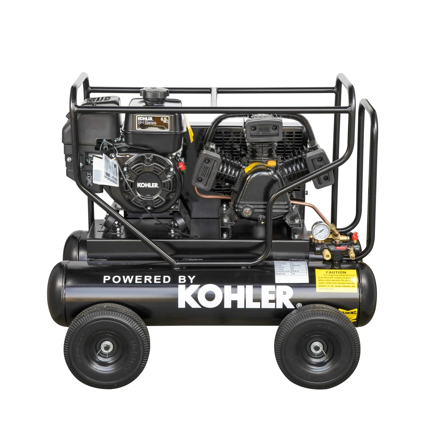 6.5HP Gas Driven Piston Air Pump KOHLER RH65 Engine Belt Drive Gas-powered 9-Gal Hor Tank 17cfm @125psi For Workshop Compressor