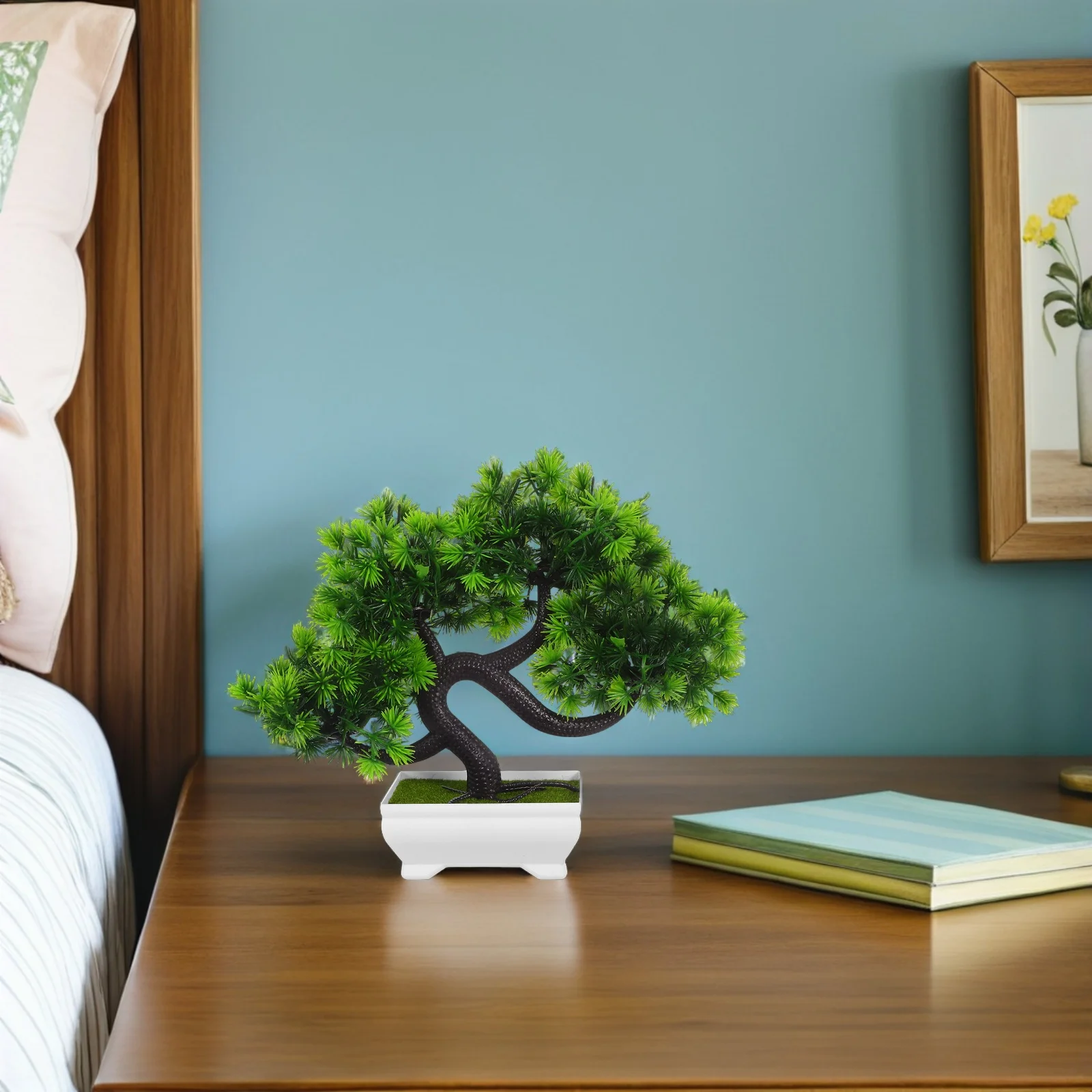 1 قطعة الصنوبر الاصطناعي الإبداعي تحية الضيوف بوعاء النبات صيانة منخفضة المظهر الطبيعي ديكور لدراسة غرفة الطعام بهو الفندق