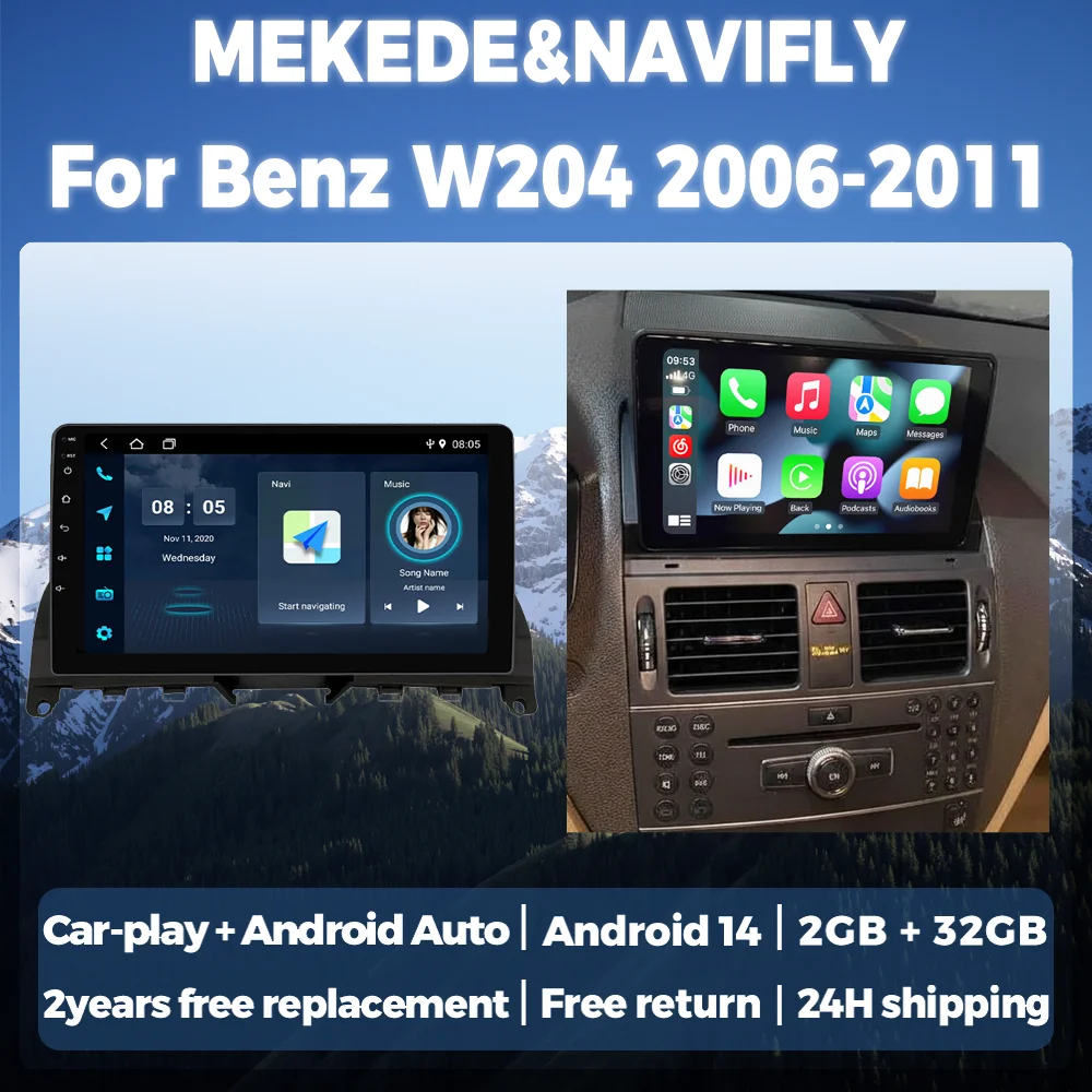 

9-дюймовая интеллектуальная автомобильная радиосистема Android 14 для Mercedes Benz C Class W204 S204 2006-2011 CarPlay, автоматический мультимедийный плеер, GPS