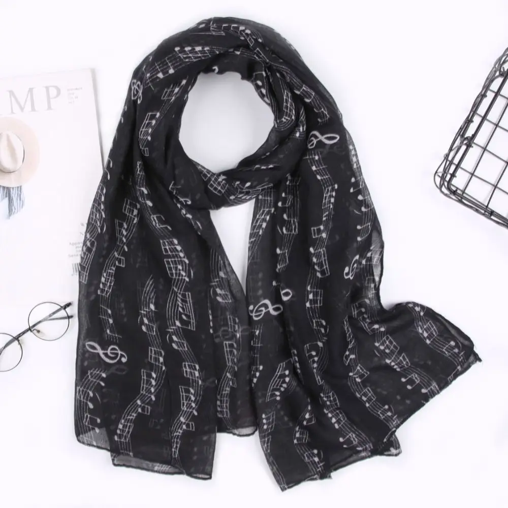 Colorful Musical Note Print Scarf 180*80cm Smooth Musical Note Floral Shawl Breathable Casual Musical Note Floral Wrap Ladies