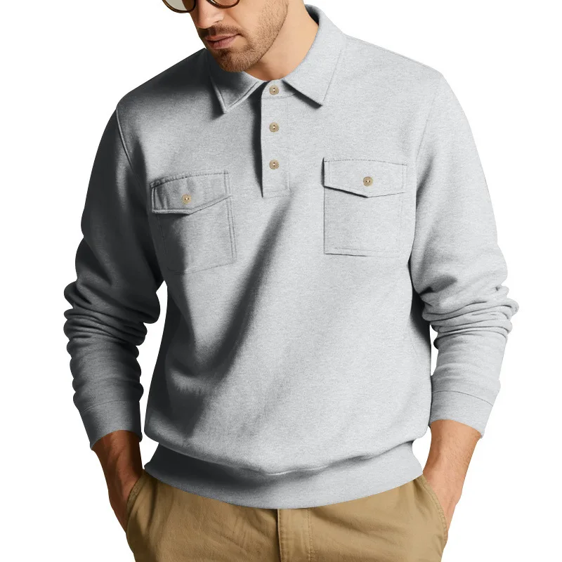 

2025 New American Style Autumn New Men's Polo Shirt Workwear Long-sleeved Fashion Versatile Sweatshirt