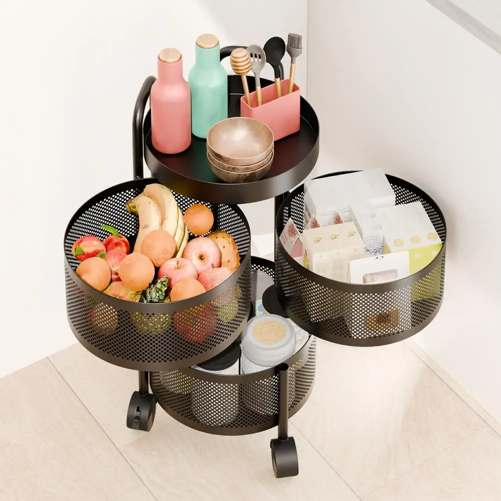 3/4 Tiers Kitchen Trolley With Casters Strong Load-bearin Hollow Mesh Kitchen Shelves Kitchen Vegetable Fruit Storage Organizer