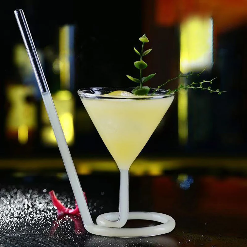Spirals Straw Cocktail Glass,Unique Glass Cocktail Cup,Creative Long Tail Cocktail Straw Wine Glass For Bar Party Supply Barware