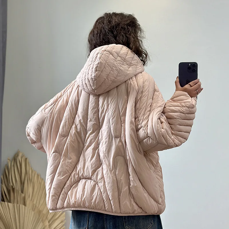 90% White Duck Down Jacket for Women, Short Loose Hooded Outwear, Casual Parkas, Ultralight Outerwear, Winter Fashion, 2024