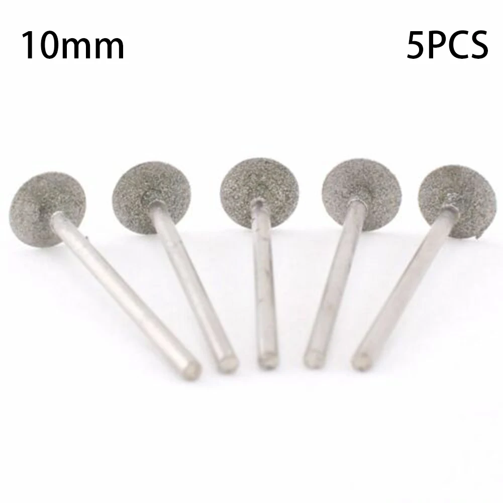 5PCS 10-16mm Thin T Shape Emery Grinding Head Diamond Coated Burr For Jade Stone Glass Ceramic Carving Engraving Jewelry Tool