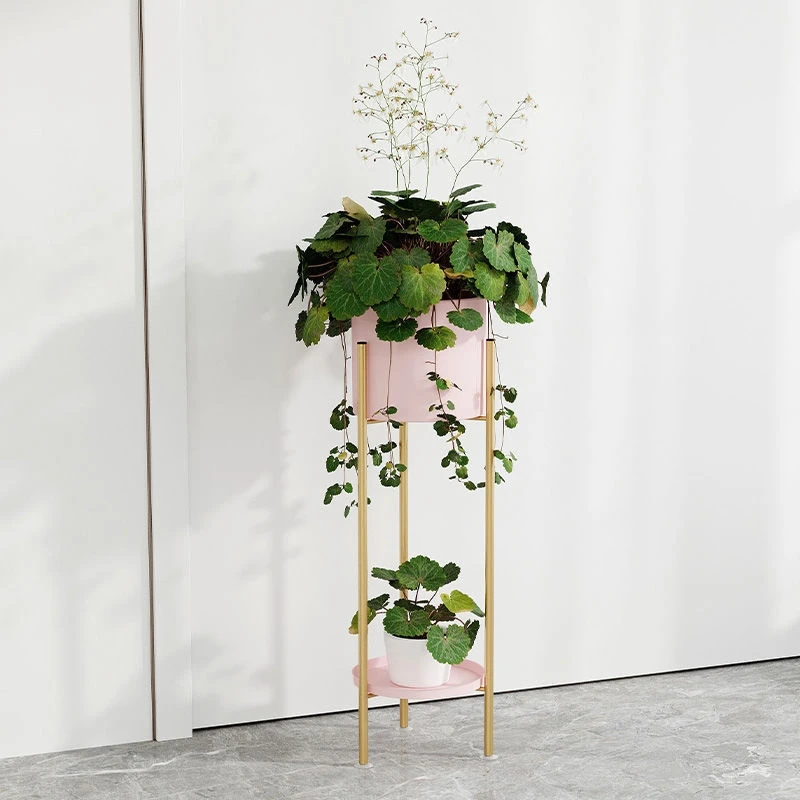 Trendy Metallic Bloom Shelf, Luxurious Ground-Level Ledge for Lounge, Elegant Succulent Plant Containers, Display