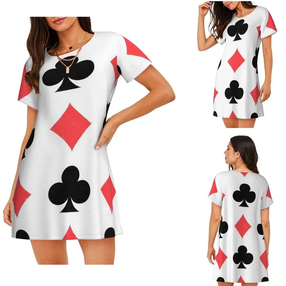 Custom Poker Card Pattern Clubs And Diamonds Short Sleeves Nightdress For Sleeping Women Short Sleeve Nightgowns Pajama Dress