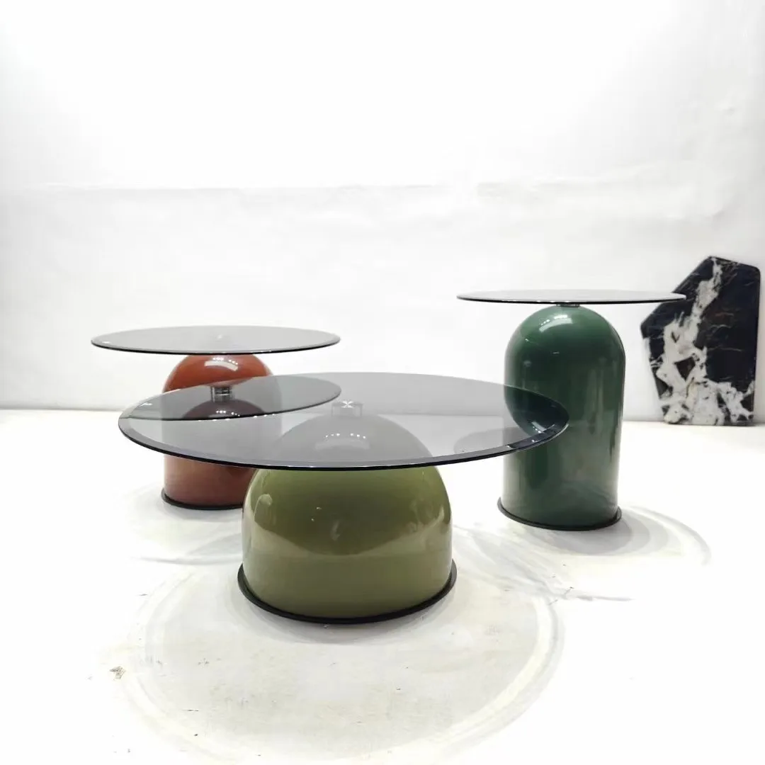 Living Room Fiberglass  Nordic Modern Home Decorative Sofa Side Center Round Circle End Table Luxury Glass Coffee Table Sets