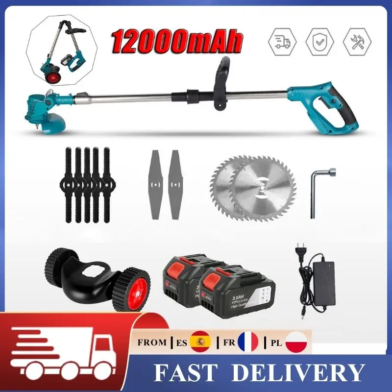 Tondeuse à gazon électrique 1500W, longueur réglable de 100 à 135cm, coupe-herbe pliable, outil électrique pour pelouse, jardin, cour