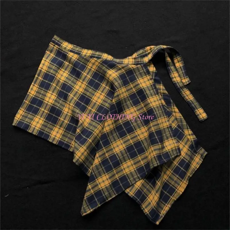 

N5KF Tie Back Checkered Layering Fake Top Lower Skirt Half Length Mini Skirt