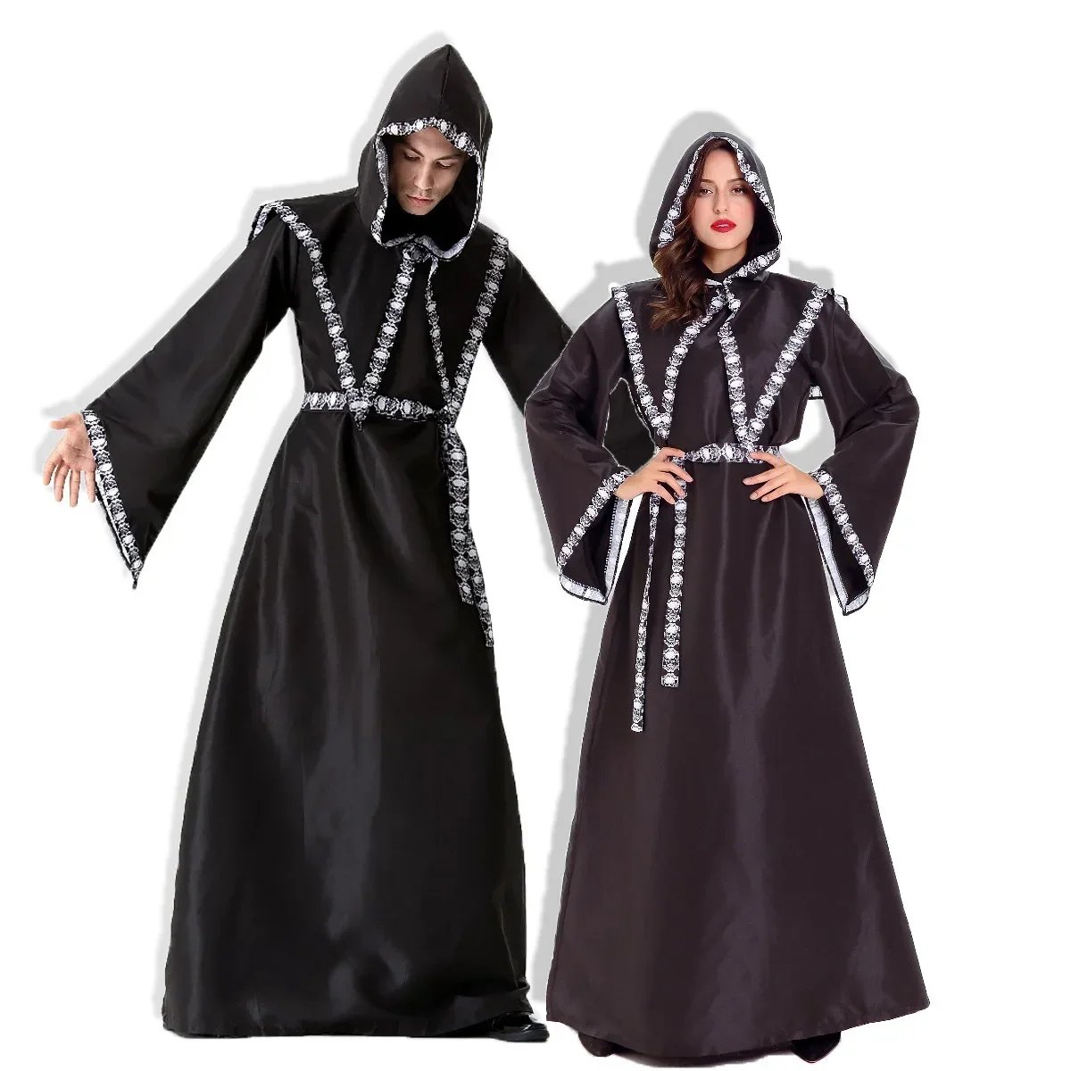 Esqueleto impresso trajes de bruxa preto feminino vampiro cosplay trajes para festa de halloween fantasia vestido adulto role play