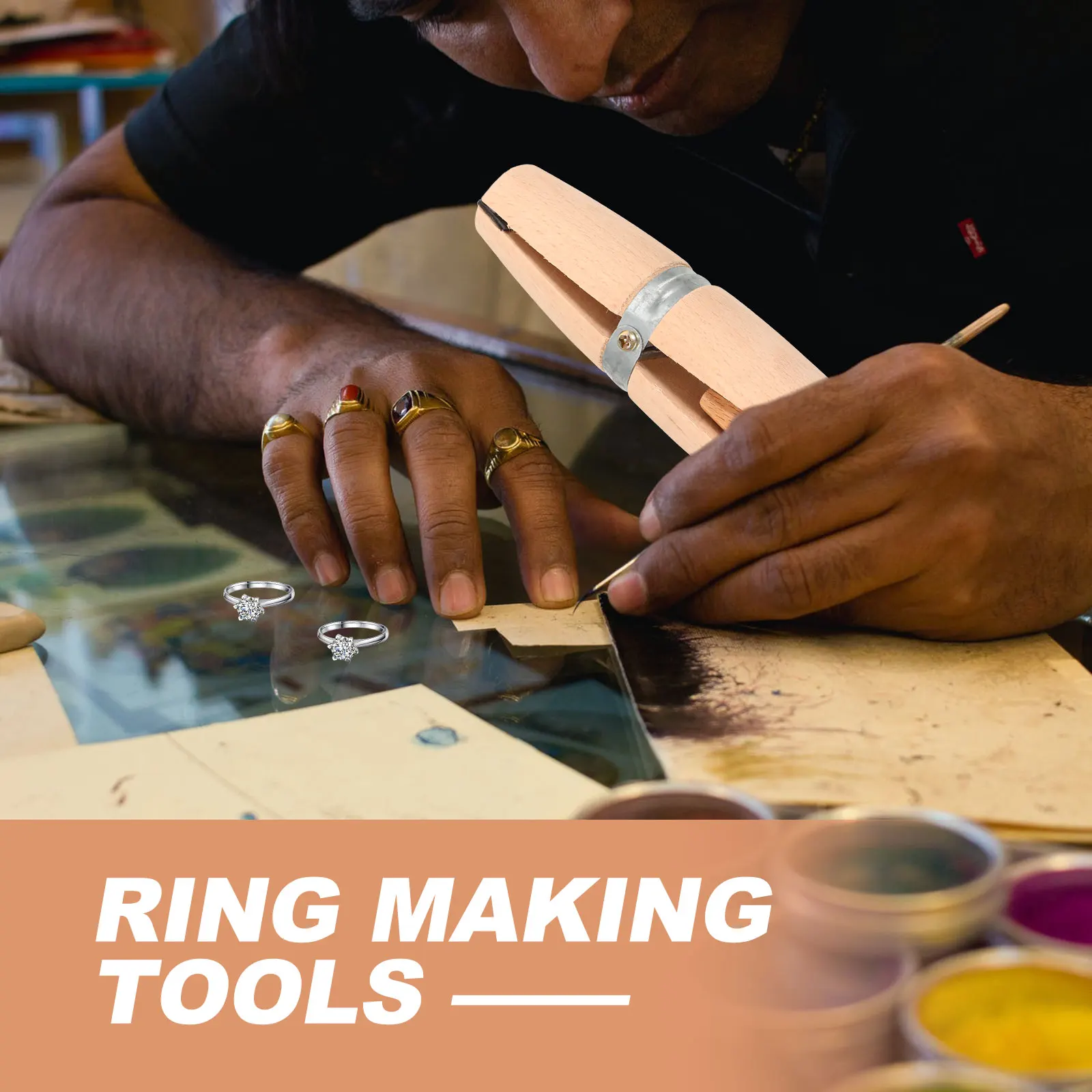 

Wooden Ring Clamps Jewelry Making Tool Snap Pliers Wedge Engraving Repair Clamp Stone Setting Portable DIY Craftsmanship Aid