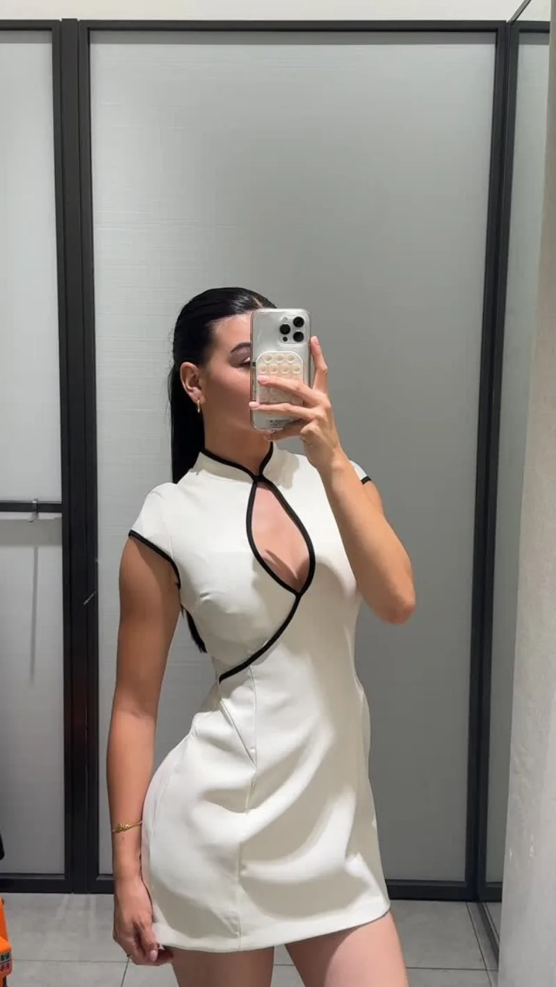 Damen Ärmelloses Kleid 2026 Sommer Sexy Ausgeschnittenes Bodycon Kurzkleid High Street Schlankes Party Club Elegantes Abend-Minikleid – Detail 7
