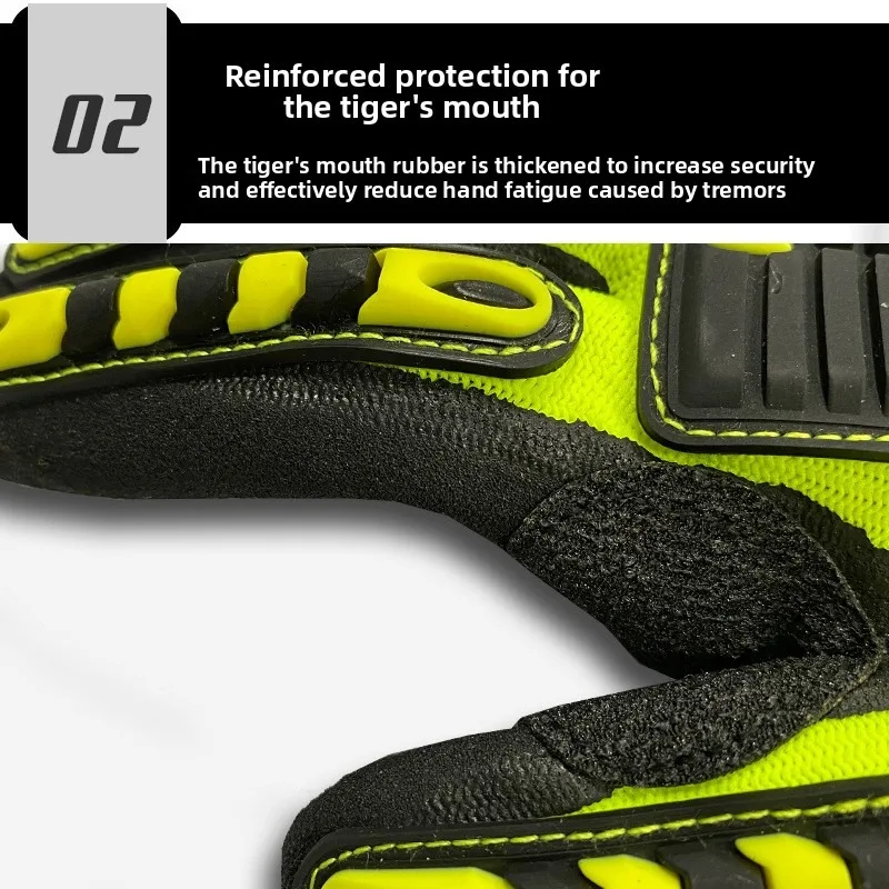 قفاز أمان أصفر فلوري مضاد للصدمات ممتص للصدمات متعدد الأغراض غير قابل للانزلاق صناعة الحماية الميكانيكية المقاومة للتآكل #5