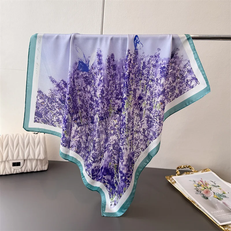 Luxury Brand 2025 Chain Print Square Silk Scarf for Women Hijab Hair Bands 70cm Neckerchief Female Satin Shawl Ribbon Headband