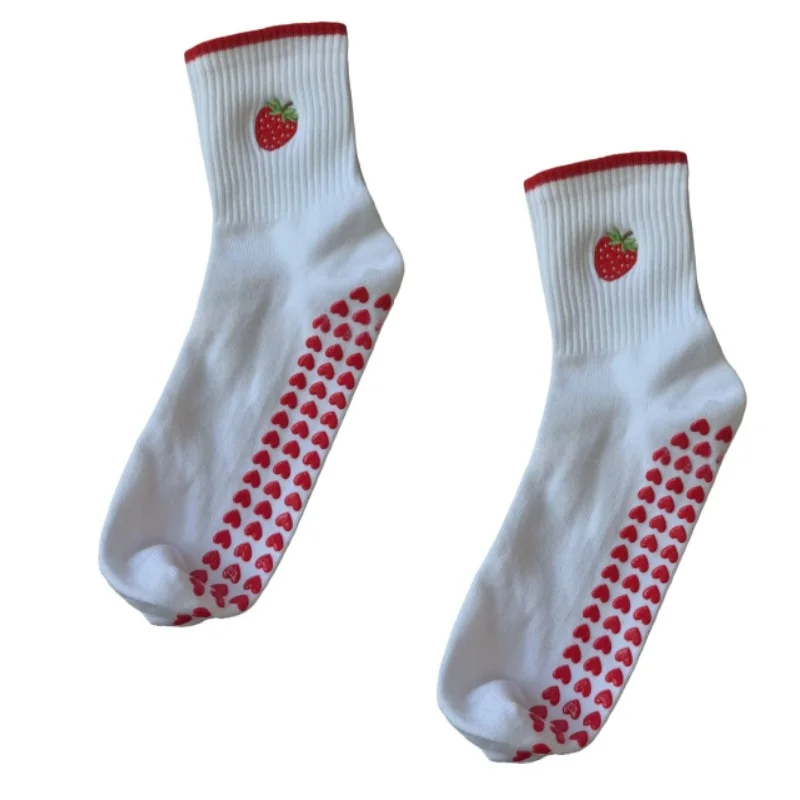 

Носки для йоги с героями мультфильмов, детские белые клубничные носки средней длины, профессиональные противоскользящие спортивные носки для фитнеса, пилатеса