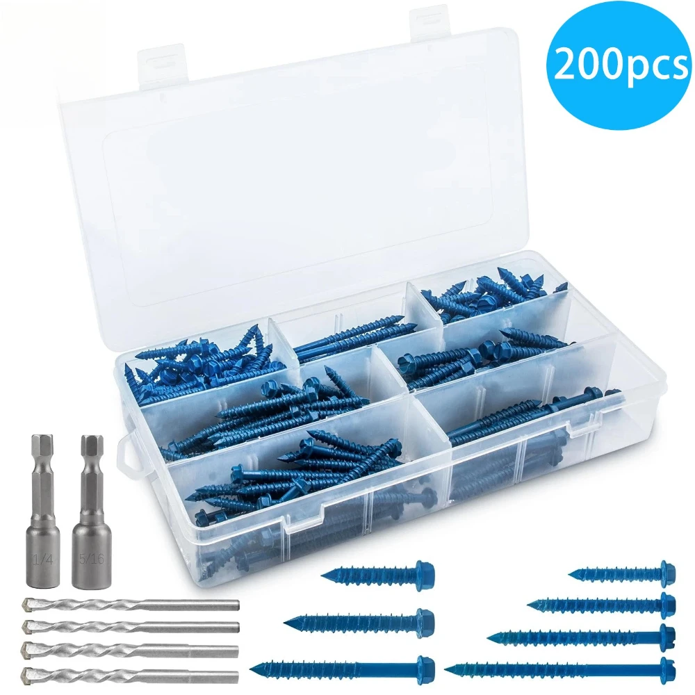 

200pcs Hexagonal Screws Huasi Single-head Blue Cement Diamond Tail Screws Carbon Steel Self-tapping Nails Nail Thread Sets