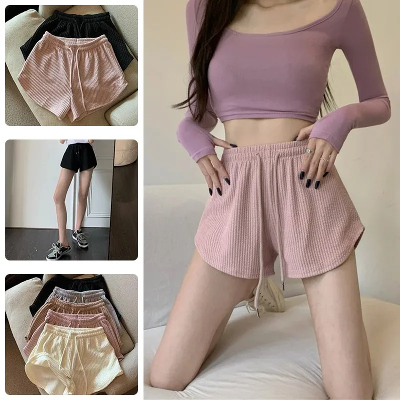 

Women Shorts Summer High Elastic Lace Up Drawstring Wide Leg Sweat Fitness Running Shorts Loose Casual Large Sports Pants