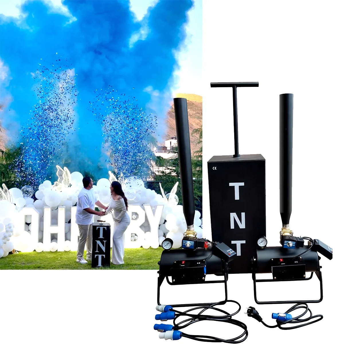 

2pcs Mini Electrical Confetti Cannon Machine with Wireless Remote Control 150W Stainless Steel Body DJ Stage Gender Reveal Party