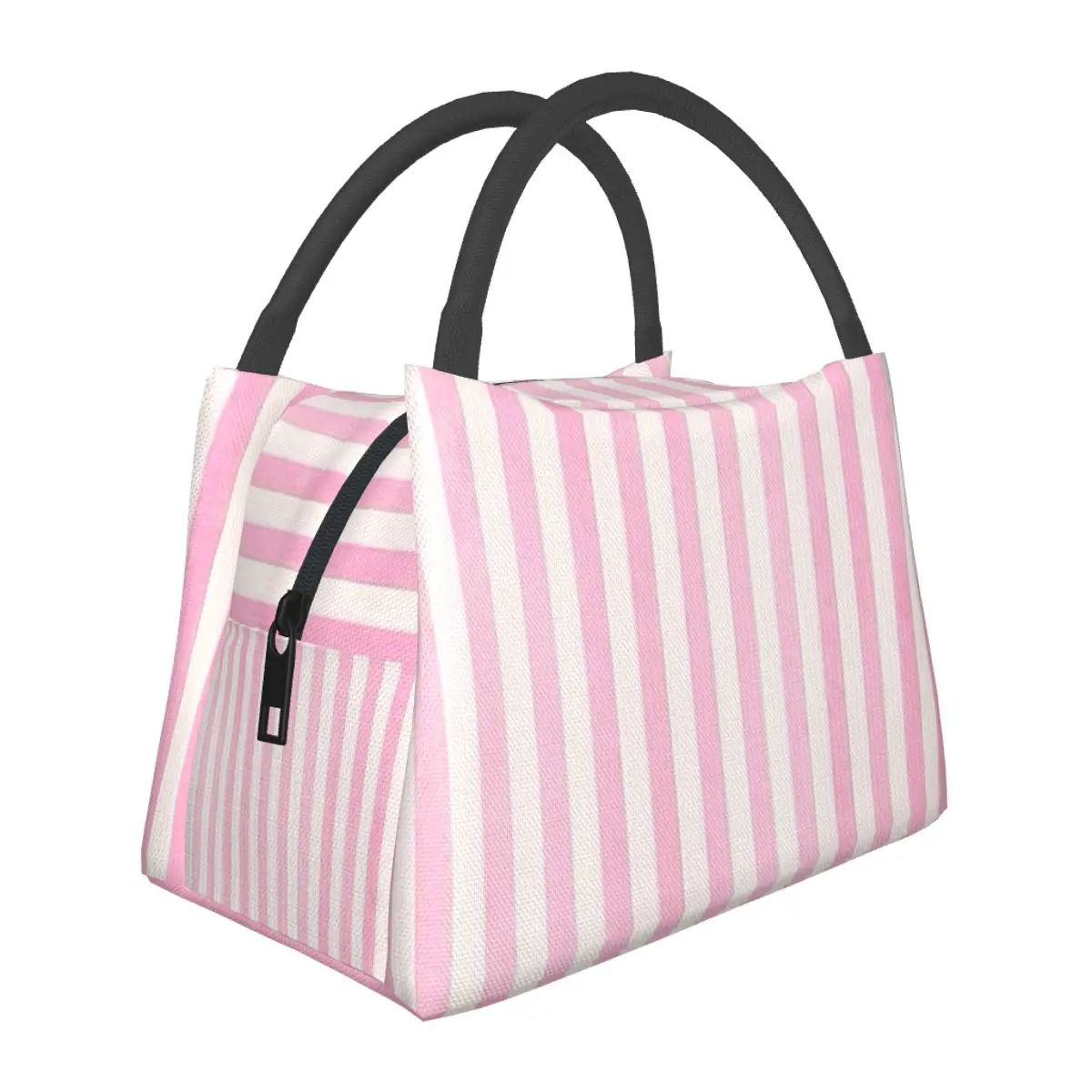 Pale Pink White Stripes Insulated Lunch Bag for School Picnic Storage Food Boxes Leakproof Container Cooler Thermal Lunch Box