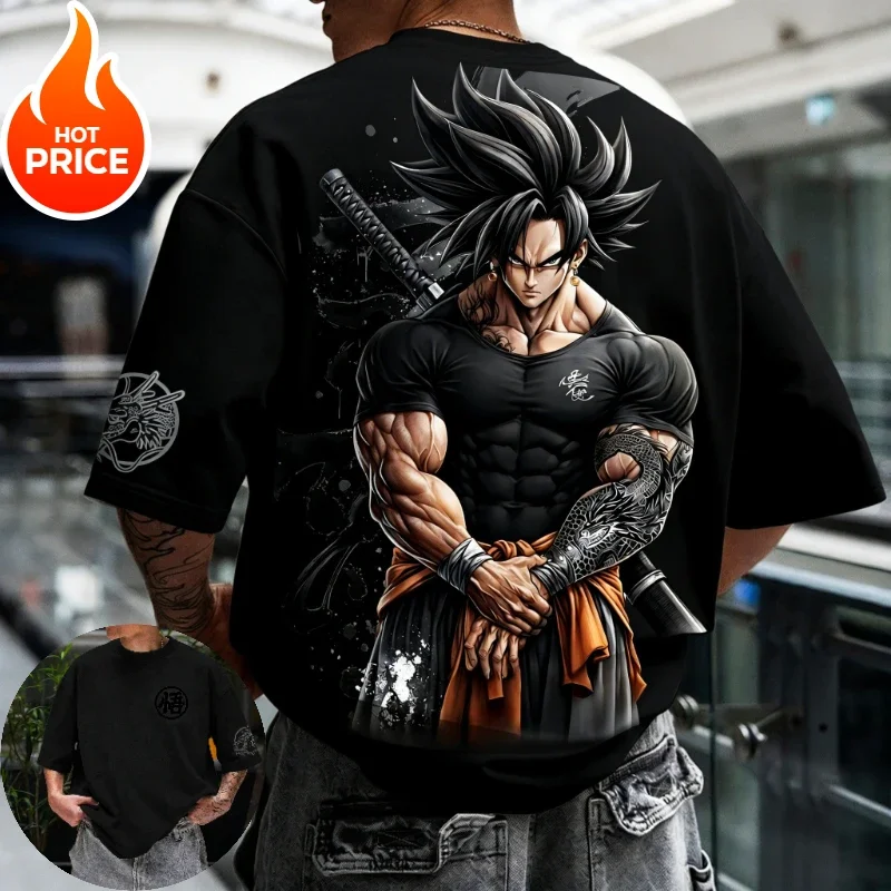 Sommer Super Saiyan Goku Retro-Print Herren Casual Rundhals-T-Shirt für Jugendliche und Kinder mit lockerer Passform und kurzen Ärmeln – Detail 5