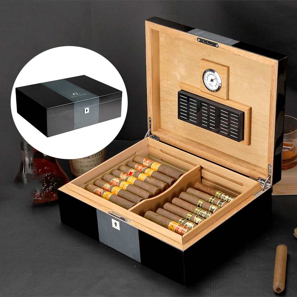 Galiner Carbon Fiber Humidor Cigar Box Cedar Wood Lined Cigar Humidor Box With Hygrometer Humidifier