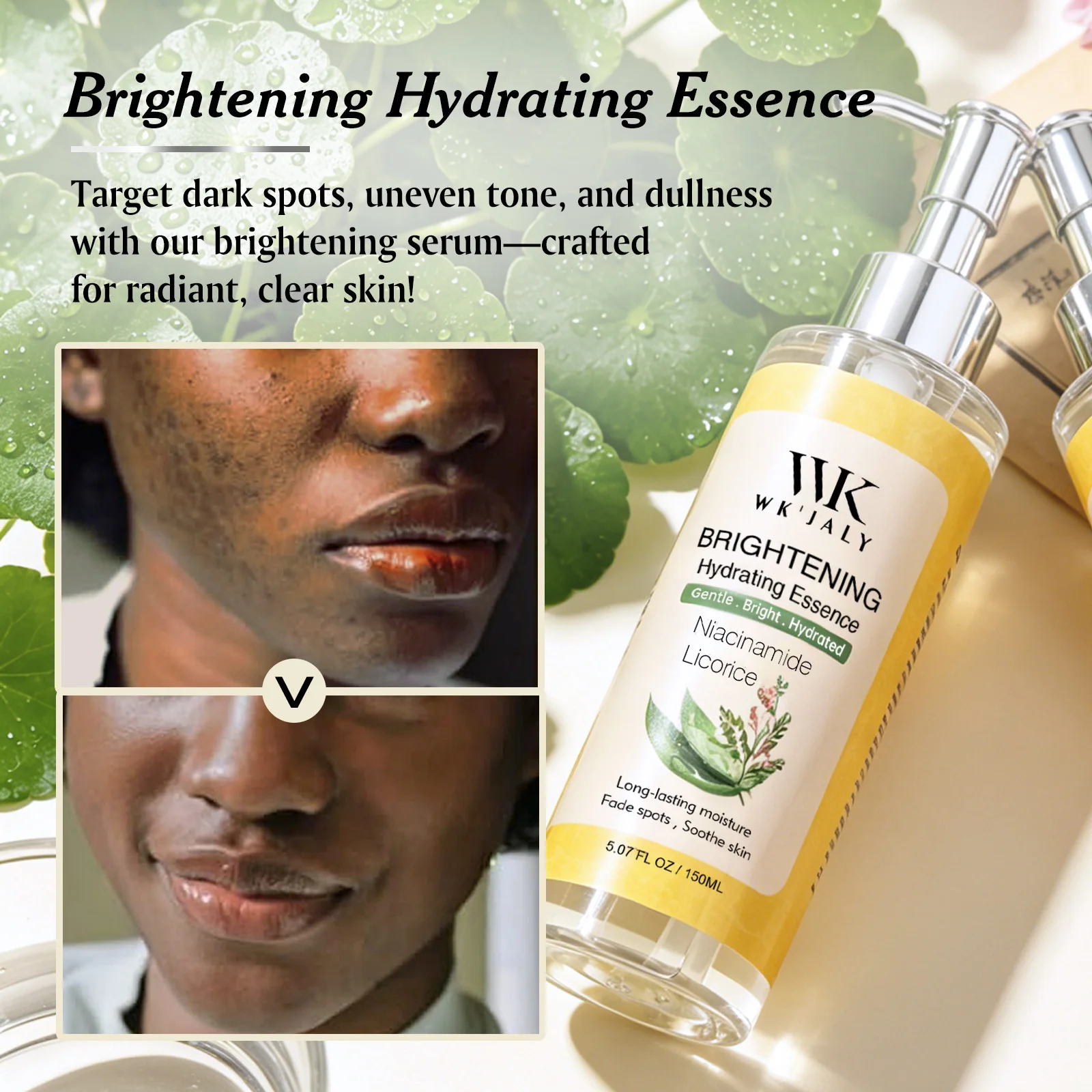 WK JALY Licorice Whitening Serum, Dark Spots Removal Essence, Brighten Skin Tone, Moisturizing, For Face, Body, 150ml