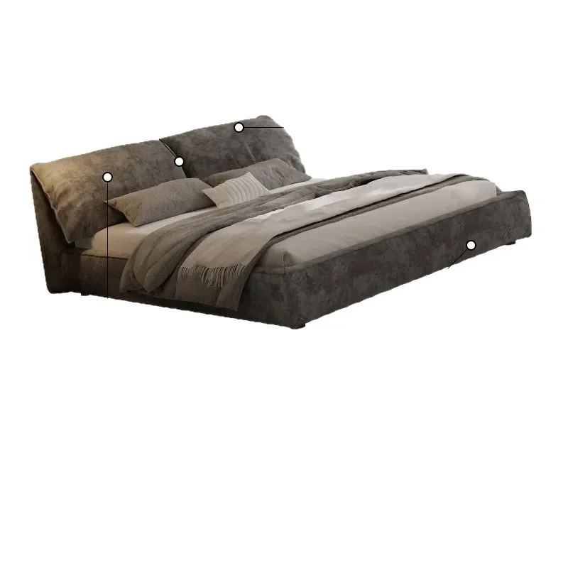 Italian Minimalist Elephant Ear Bed 1.8m Double Frosted Fabric Upholstered Soft Headboard Master Bedroom Furniture