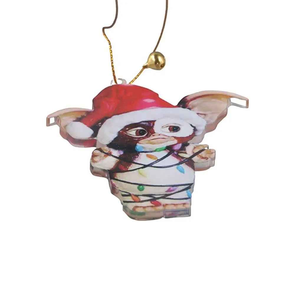 Ornaments 2D Gremlins Santa Hat Socks Dog Flying Dragon Gremlins Gizmo Hanging Acrylic Chrismtas Tree Pendants Noel Navidad