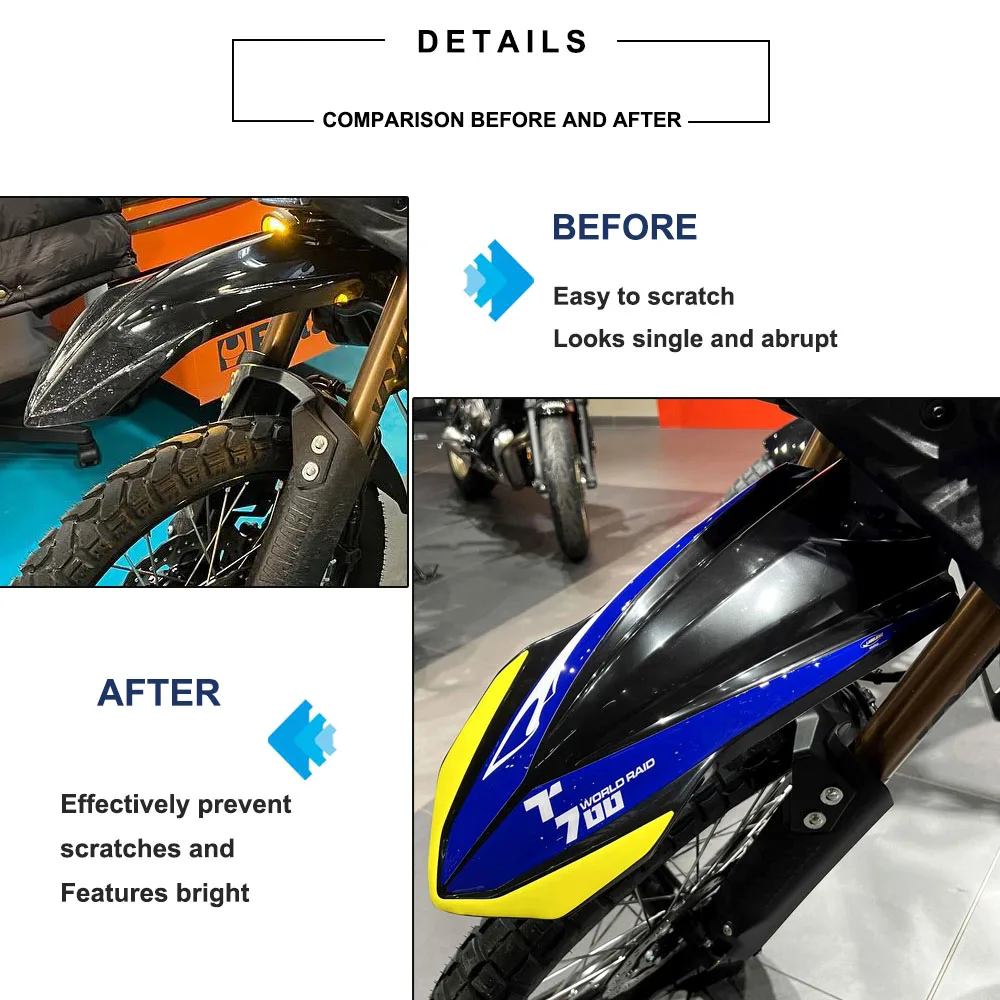 Motorcycle High Fender Protection Sticker Kit 3D Gel Resin Waterproof Anti-Scratch Protector for Yamaha Tenere 700 World Raid